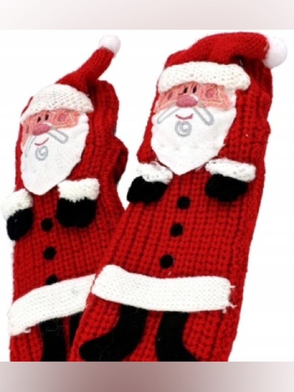 Kids Red Santa Knit slipper Socks - Festive Holiday Gloves